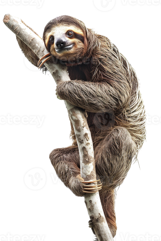 sloth perched on a branch, all by itself against a transparent background png