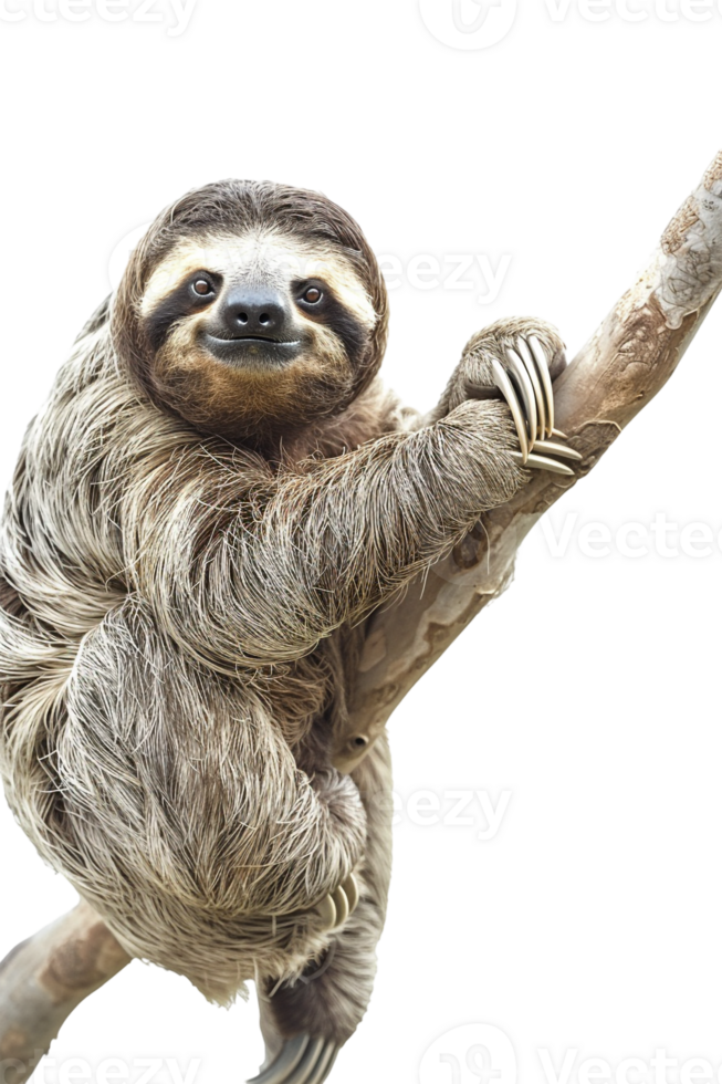 sloth perched on a branch, all by itself against a transparent background png