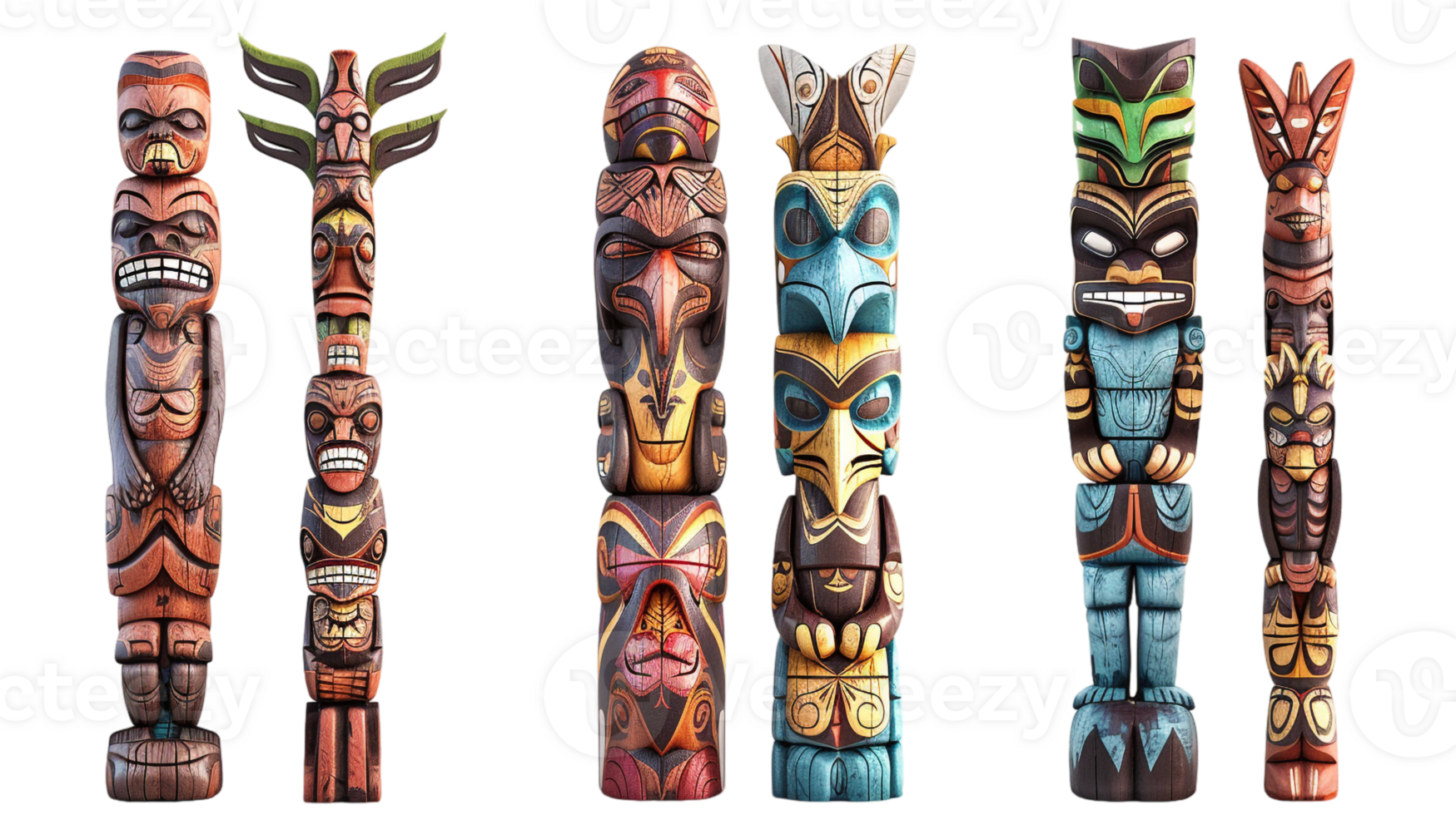 set of totems isolated on a transparent background png