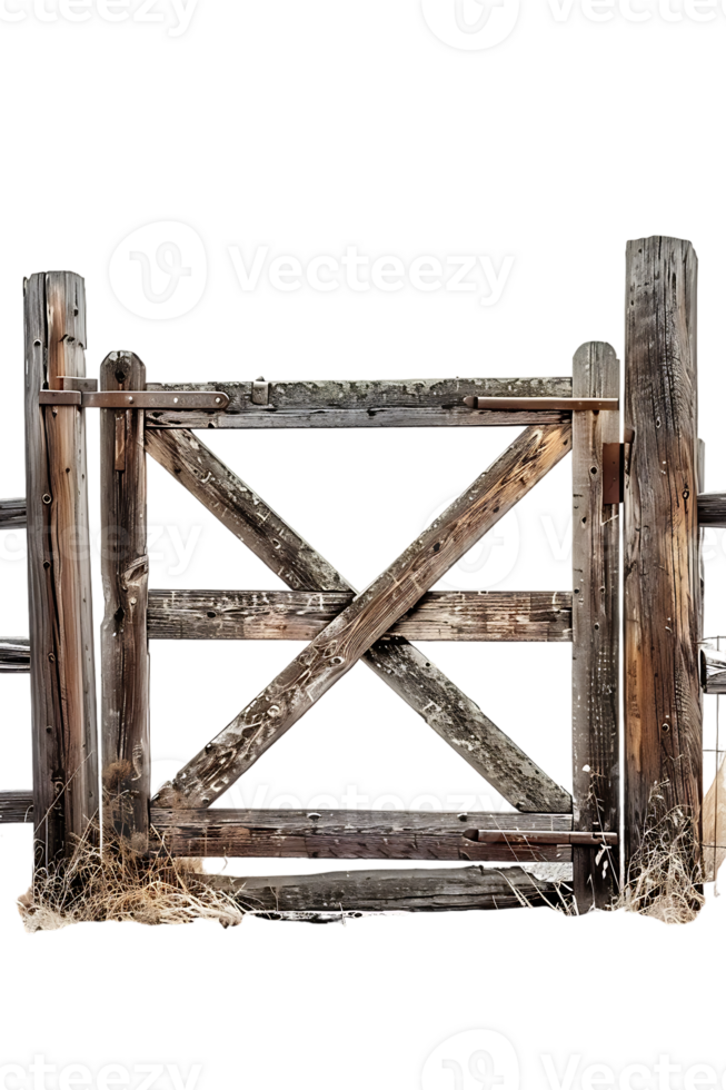 wooden farm or ranch gate set against a transparent background png