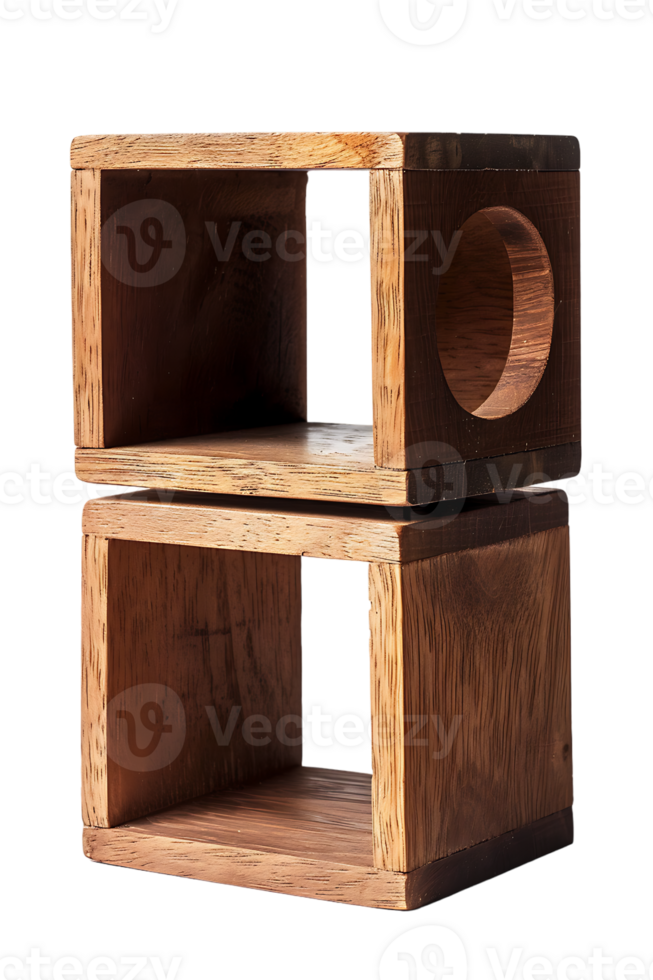 Vertical wooden cube shelf isolated on transparent background png
