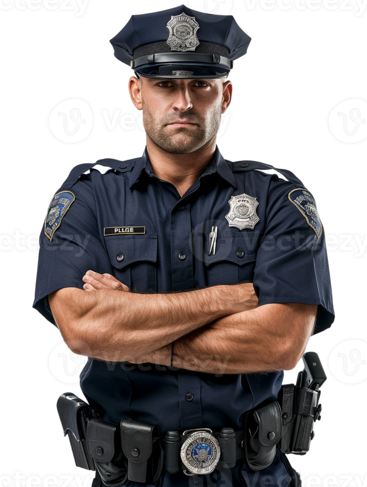Policeman with crossed arms against transparent backdrop png