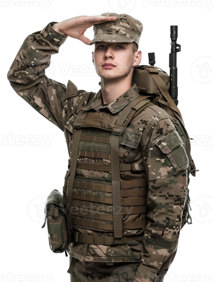 Soldier saluting, isolated on transparent background png