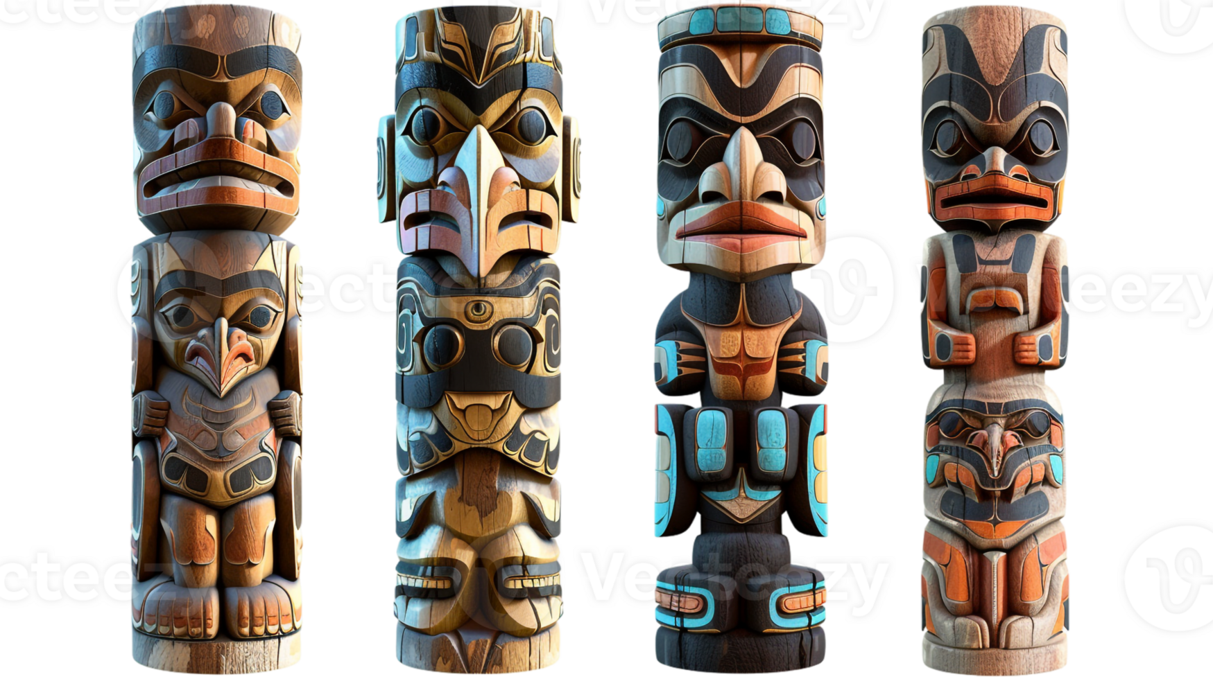 set of totems isolated on a transparent background png
