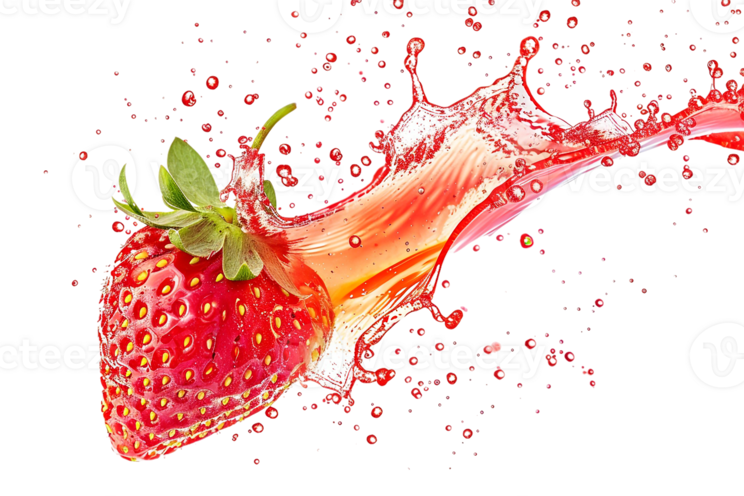 strawberry with a juice splash, set against a transparent background png