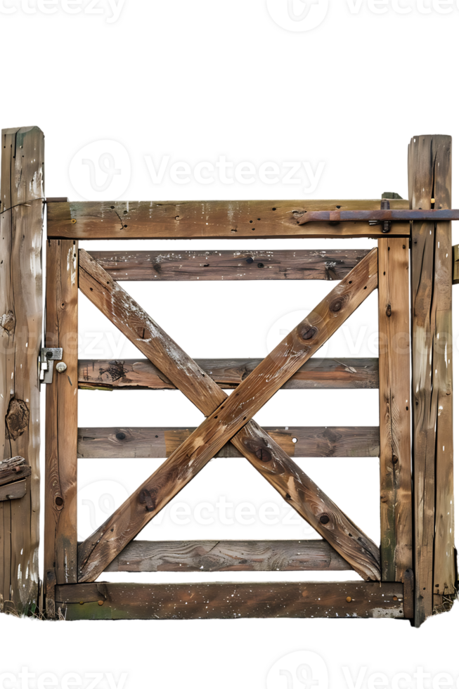 wooden farm or ranch gate set against a transparent background png