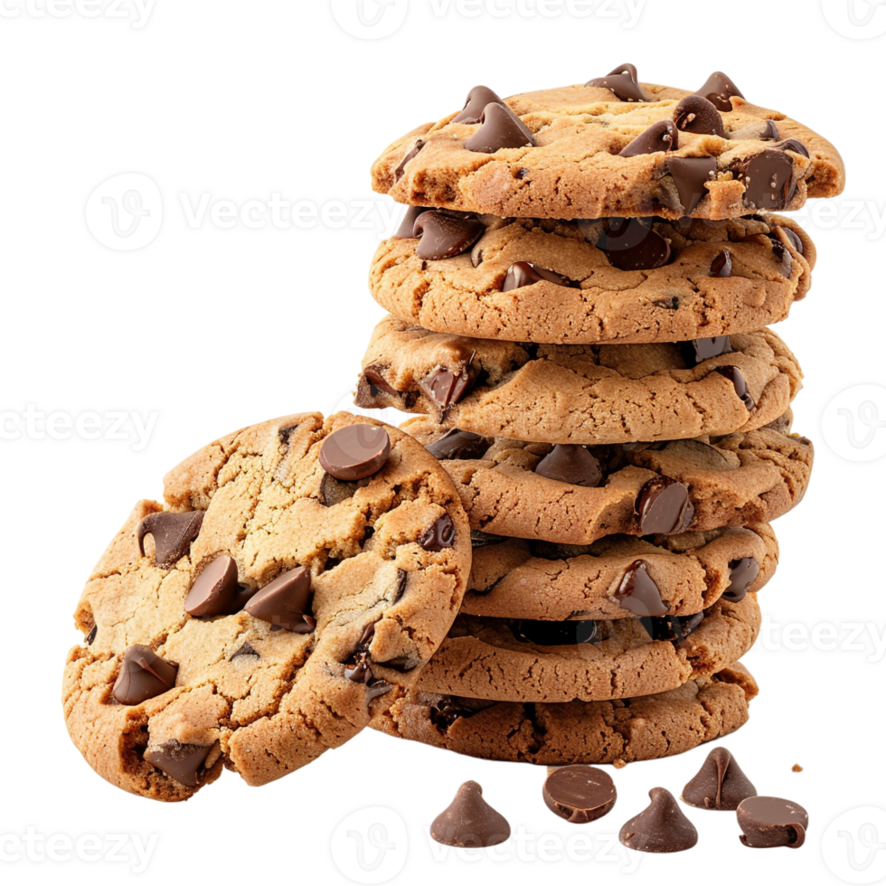 stack of chocolate chip cookies, isolated on a transparent background png