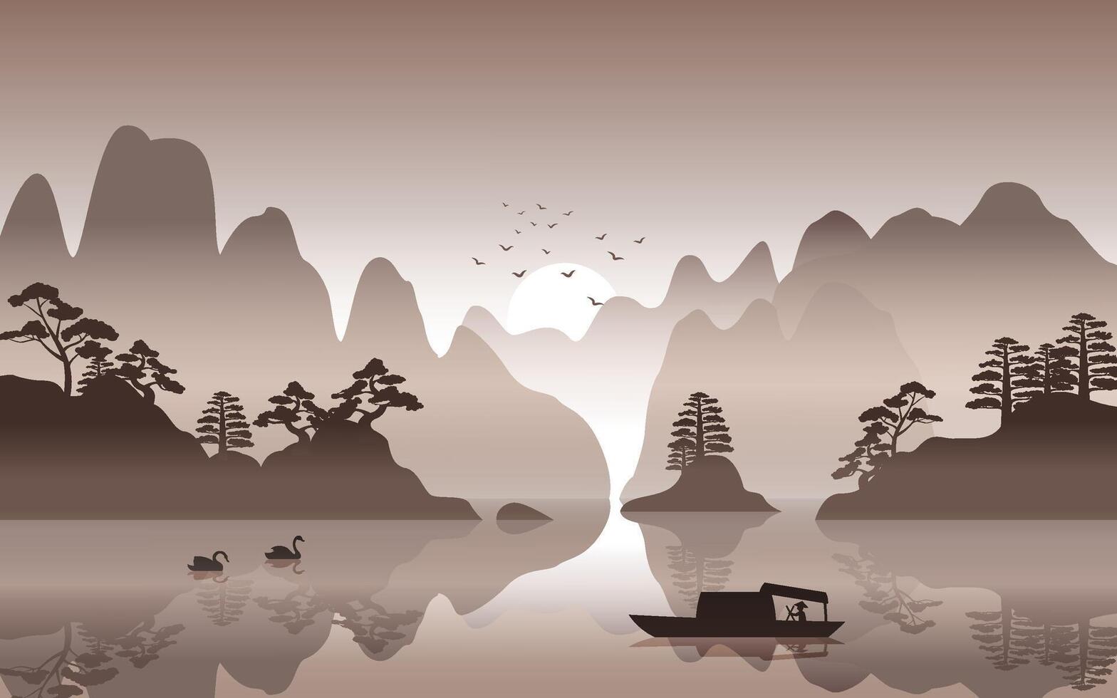 Silhouette design of China nature scenery vector