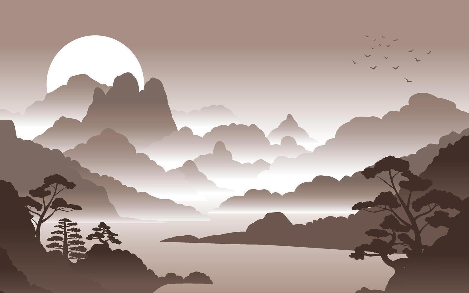 Silhouette design of China nature scenery vector