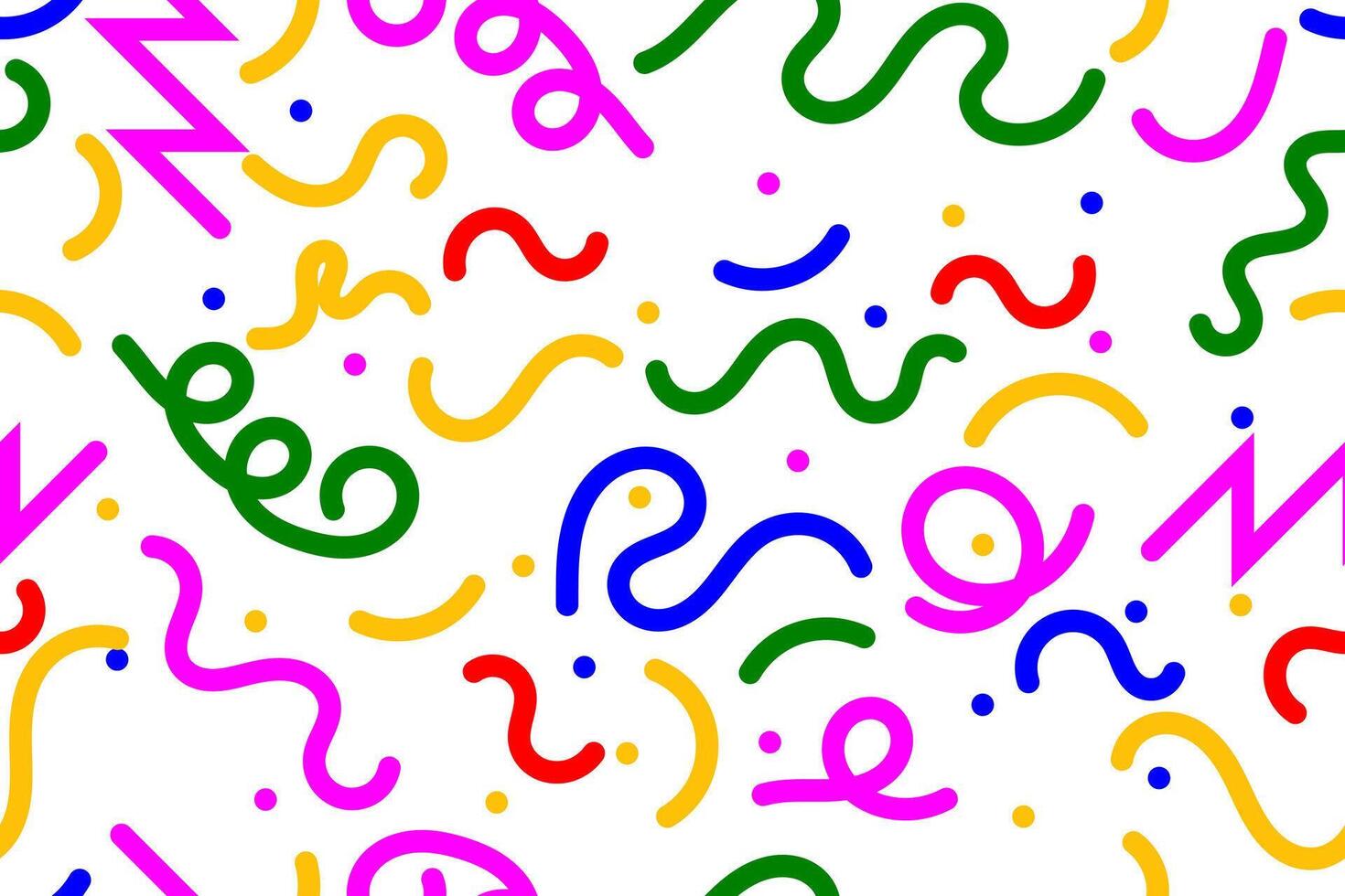 Fun colorful line doodle seamless pattern. Creative minimalist style art background for children or trendy design with basic shapes. Simple childish scribble backdrop. vector