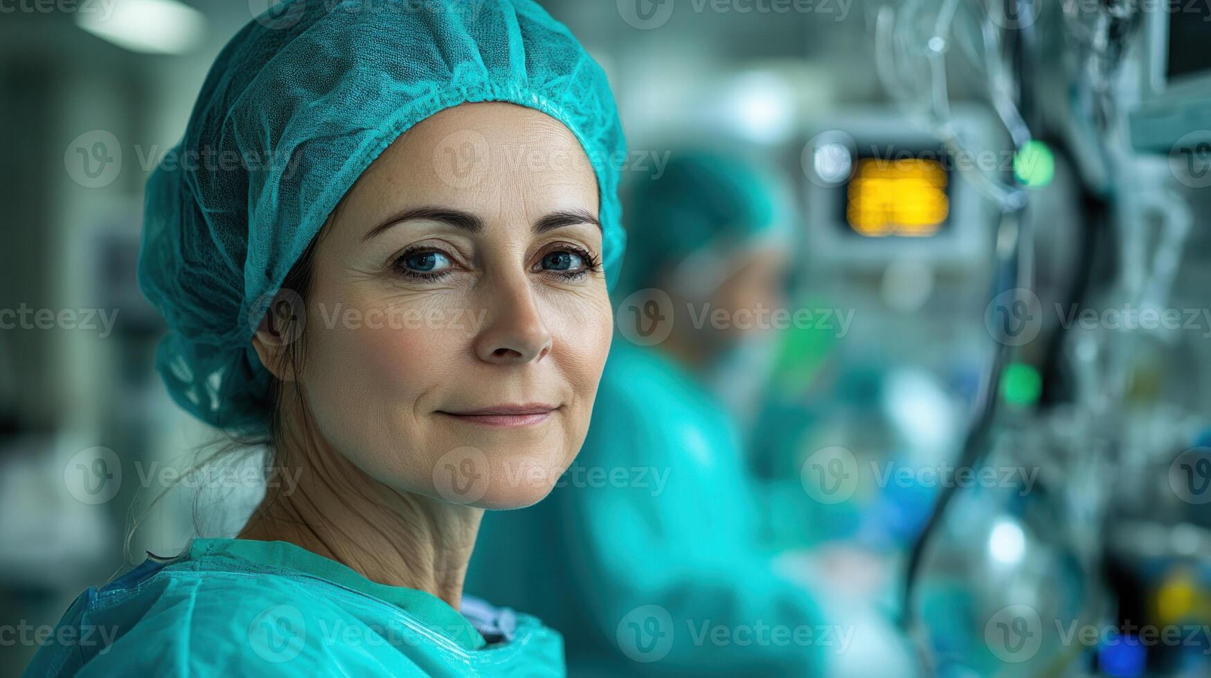 A focused healthcare professional prepares for surgery in a hospital environment photo