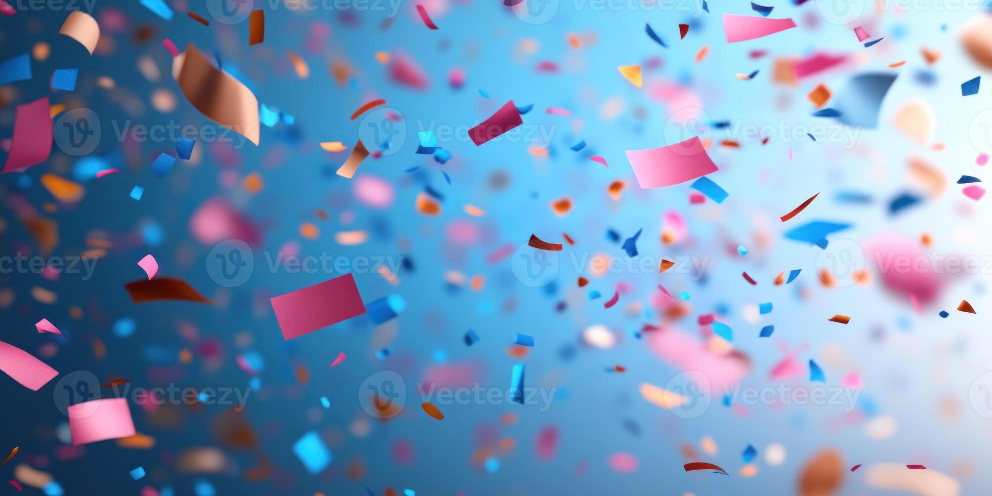 Confetti of various colors cascades through the air, creating a festive atmosphere photo