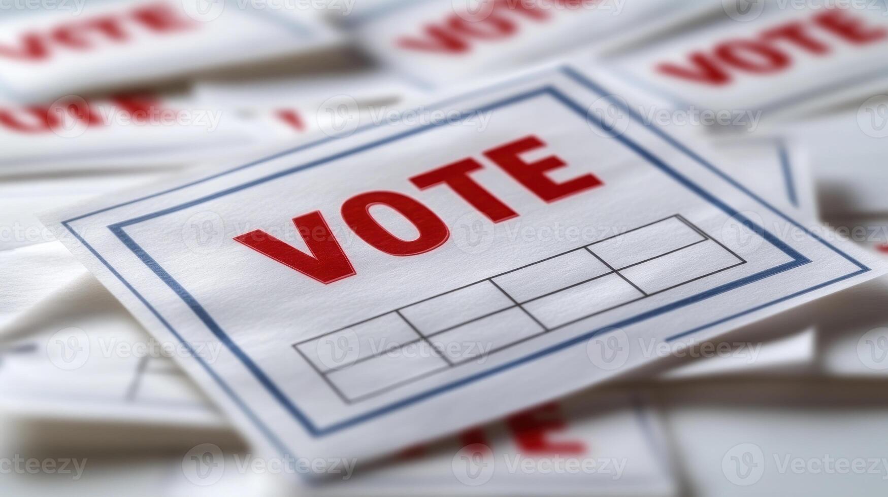 Ballots are neatly arranged on a table, inviting participation in the election process photo