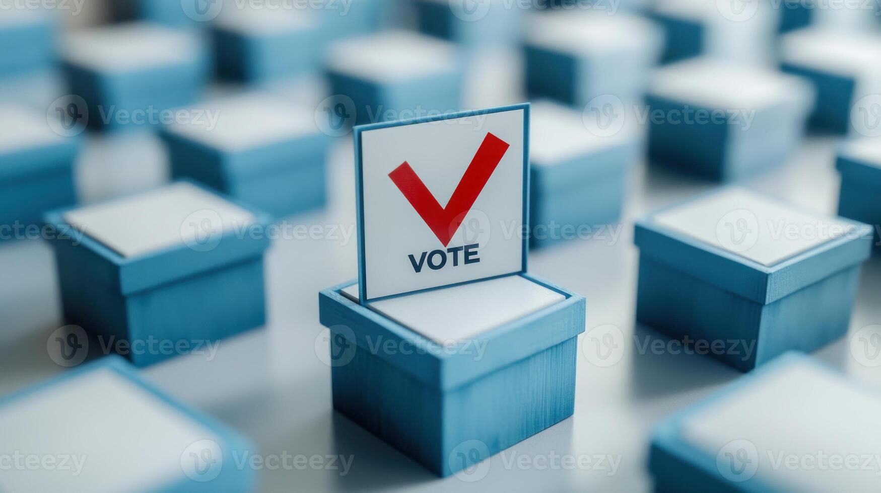 A ballot box with a vote sign stands out among many on election day photo