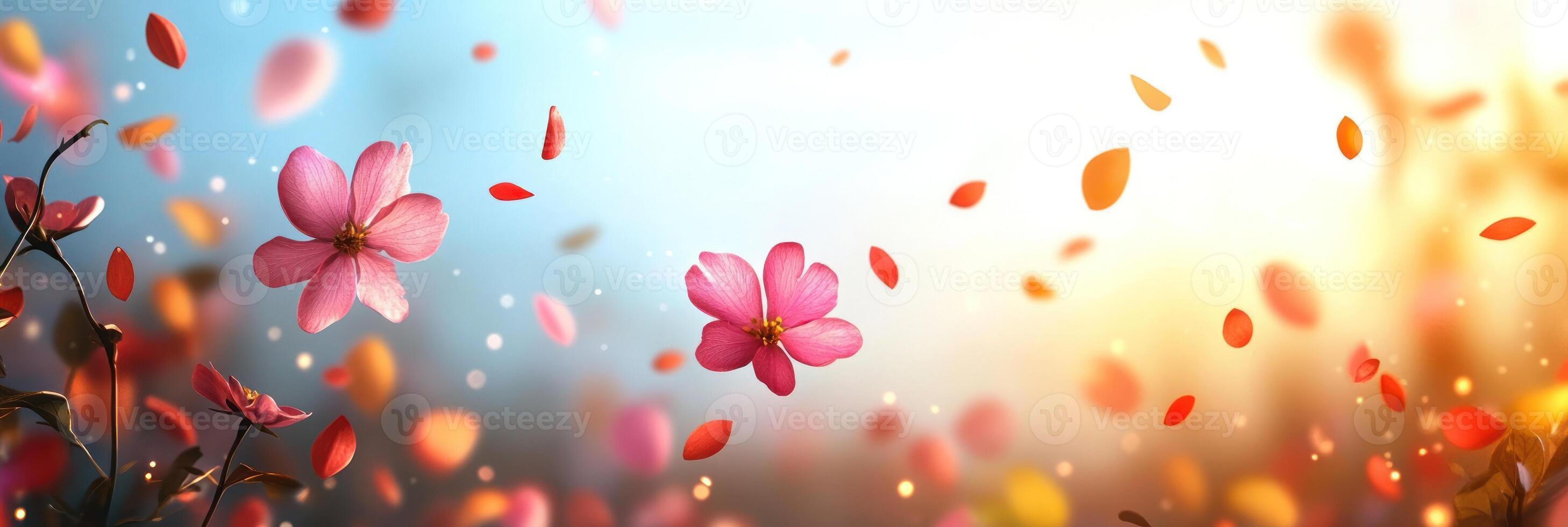 Flowers bloom as colorful petals dance in the gentle breeze during a sunny spring day photo