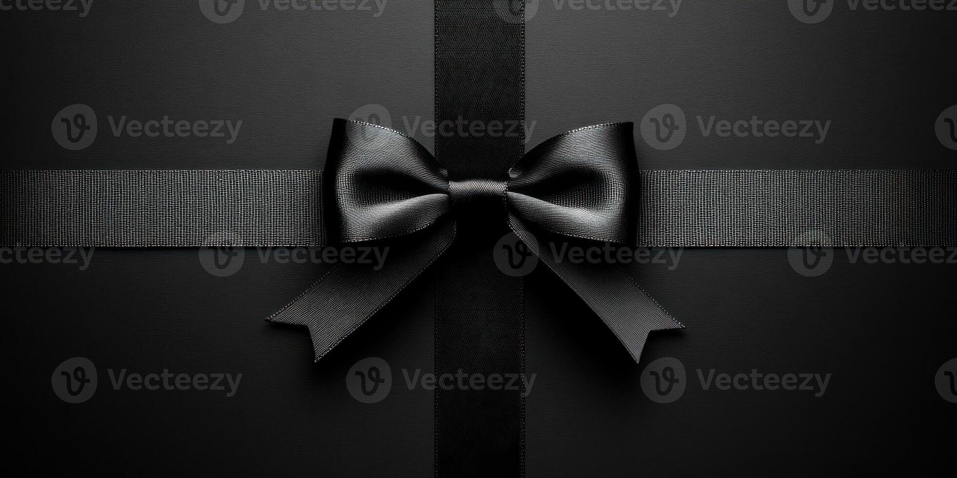 A stylish black gift box adorned with a sleek satin ribbon bow photo