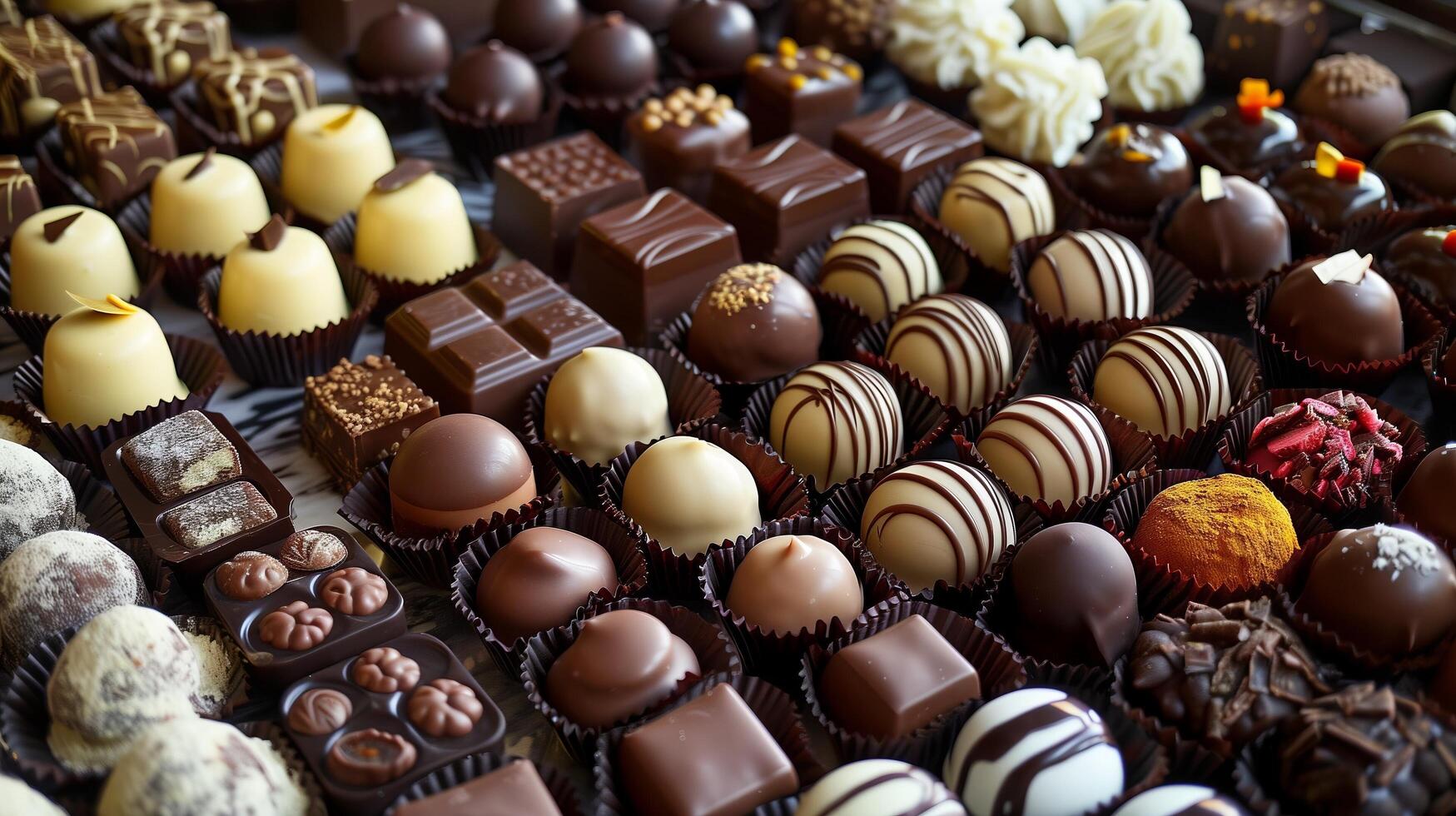 an exquisite arrangement of chocolates and truffles, displayed as if they were delicate art pieces photo
