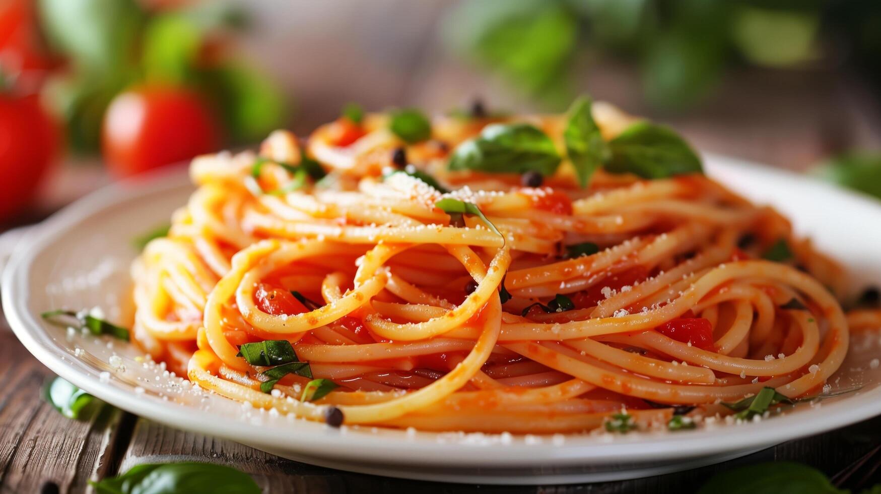 a plate of pasta with an elegant sauce swirl and garnished with herbs, resembling an artistic culinary masterpiece photo