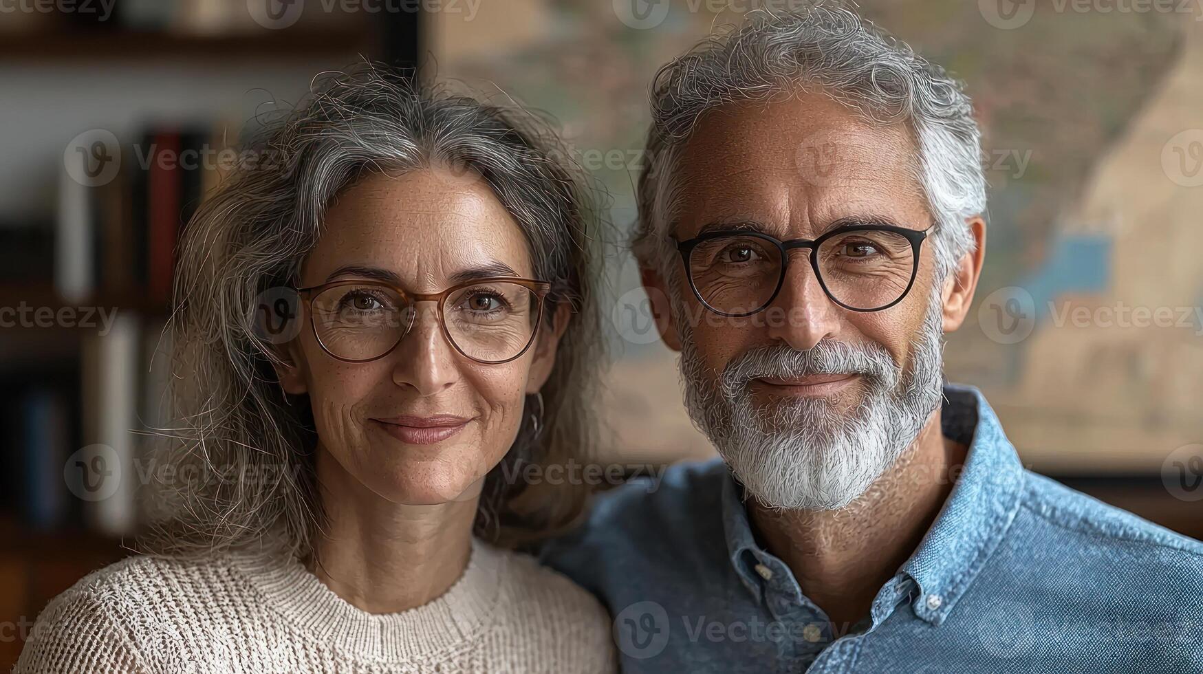 A couple enjoys a warm moment together in their inviting living room photo