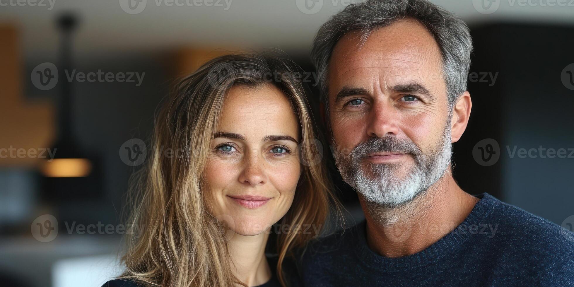 A couple enjoys quality time and smiles warmly at each other in a cozy environment photo