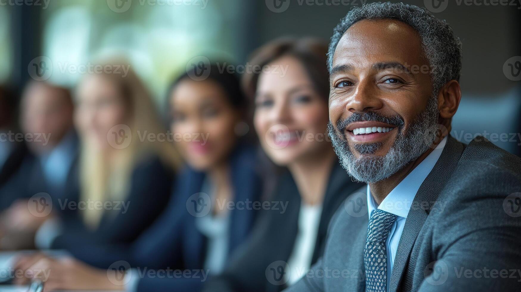 Colleagues engage in a productive meeting while sharing smiles and discussing ideas photo