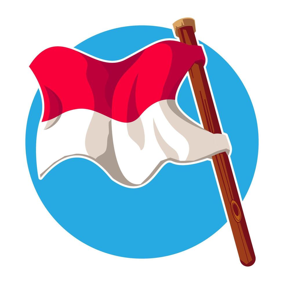 Indonesian Flag Flying on a Wooden Pole Symbol of Happy Indonesian Independence Day vector