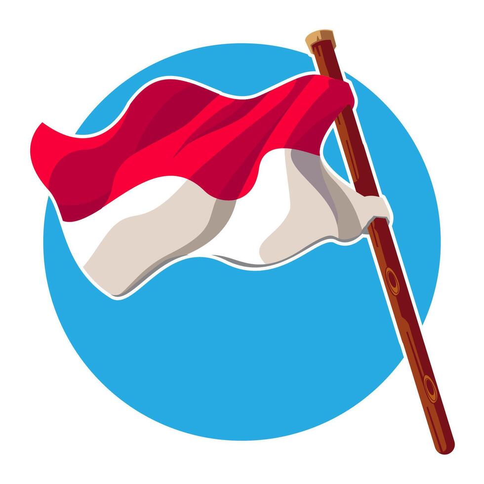 Indonesian Flag Flying on a Wooden Pole Symbol of Happy Indonesian Independence Day vector
