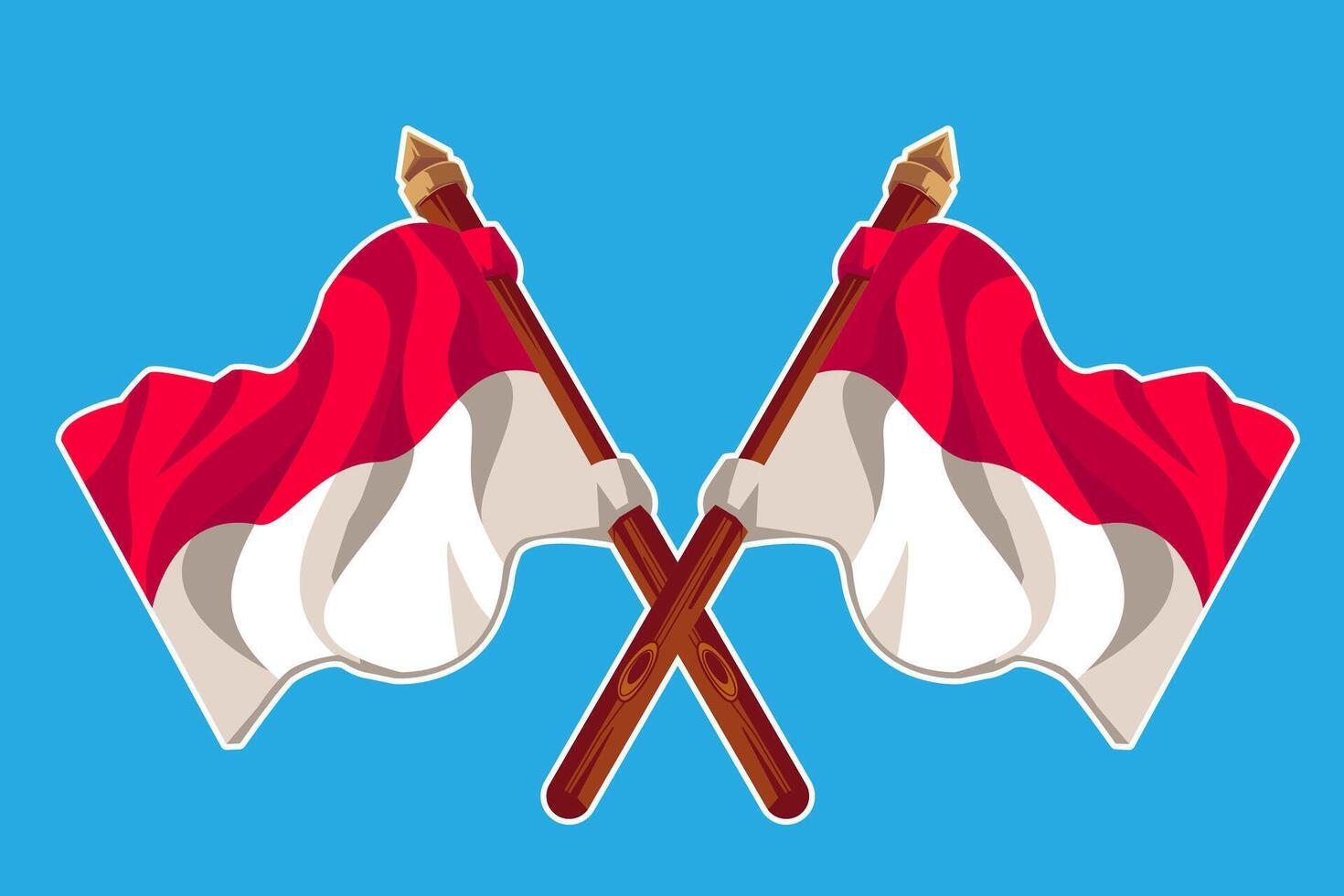Two Crossed Indonesian Flags on a Blue Background Happy Indonesian Independence Day vector