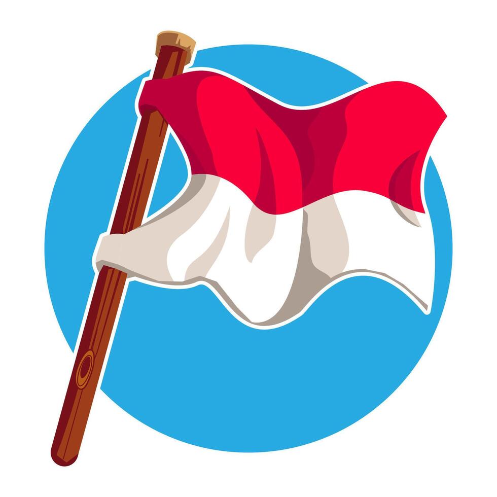 Indonesian Flag Flying on a Wooden Pole Symbol of Happy Indonesian Independence Day vector