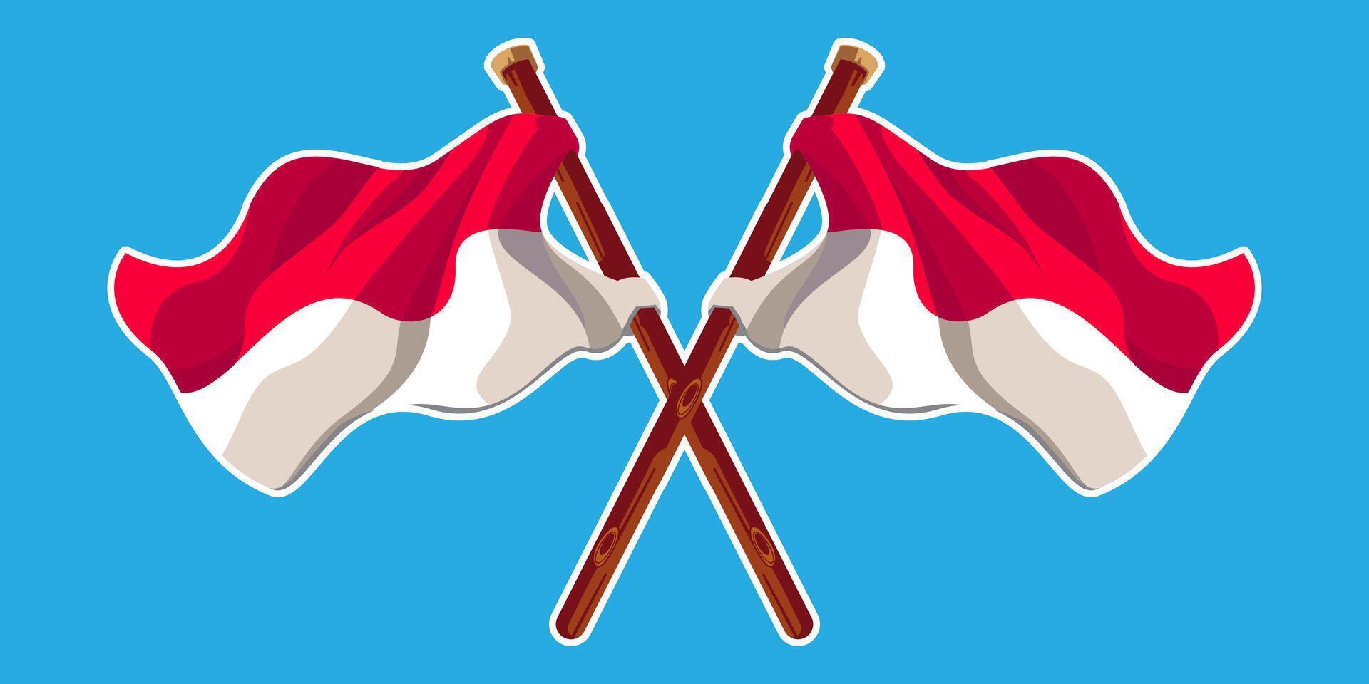 Two Crossed Indonesian Flags on a Blue Background Happy Indonesian Independence Day vector