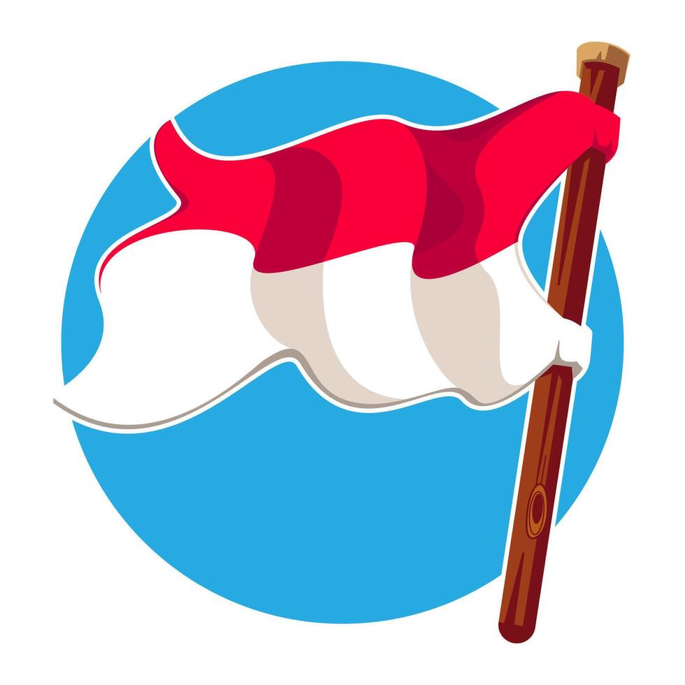 Indonesian Flag Flying on a Wooden Pole Symbol of Happy Indonesian Independence Day vector
