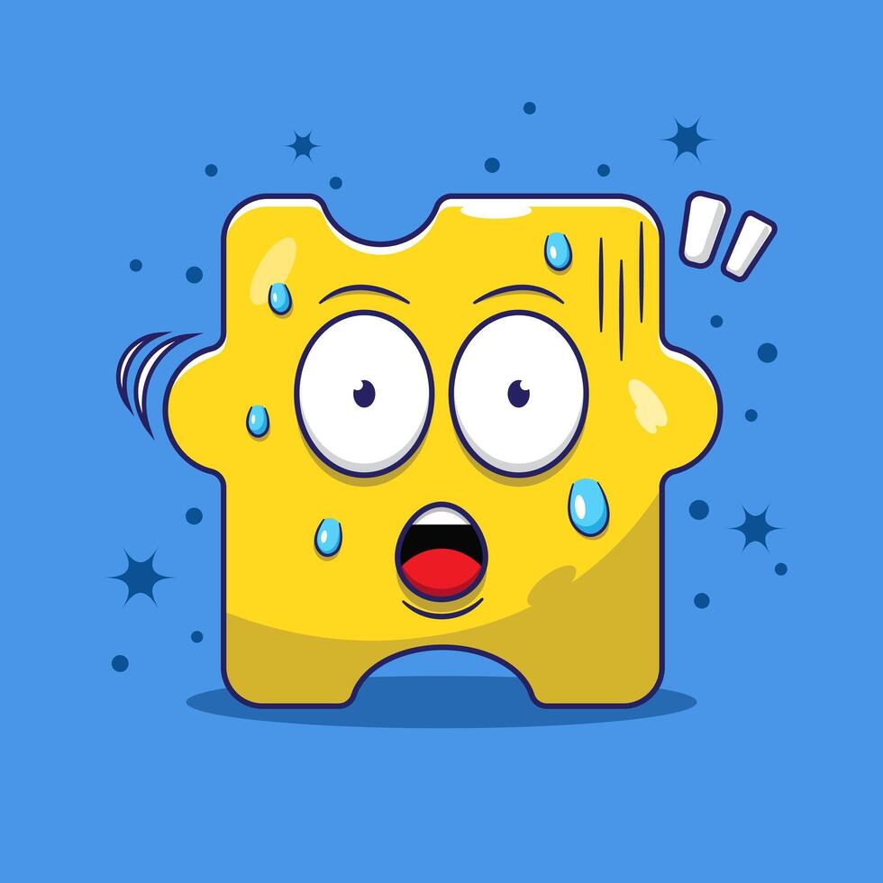 Shocked expression face illustration cartoon with many sweat in part of body. cute puzzle character cartoon icon illustration concept. vector