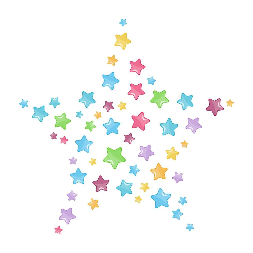Pattern of small colorful stars forming large star shape. Multicolored star pattern for the design of greeting cards, birthday posters, walls childrens room. vector