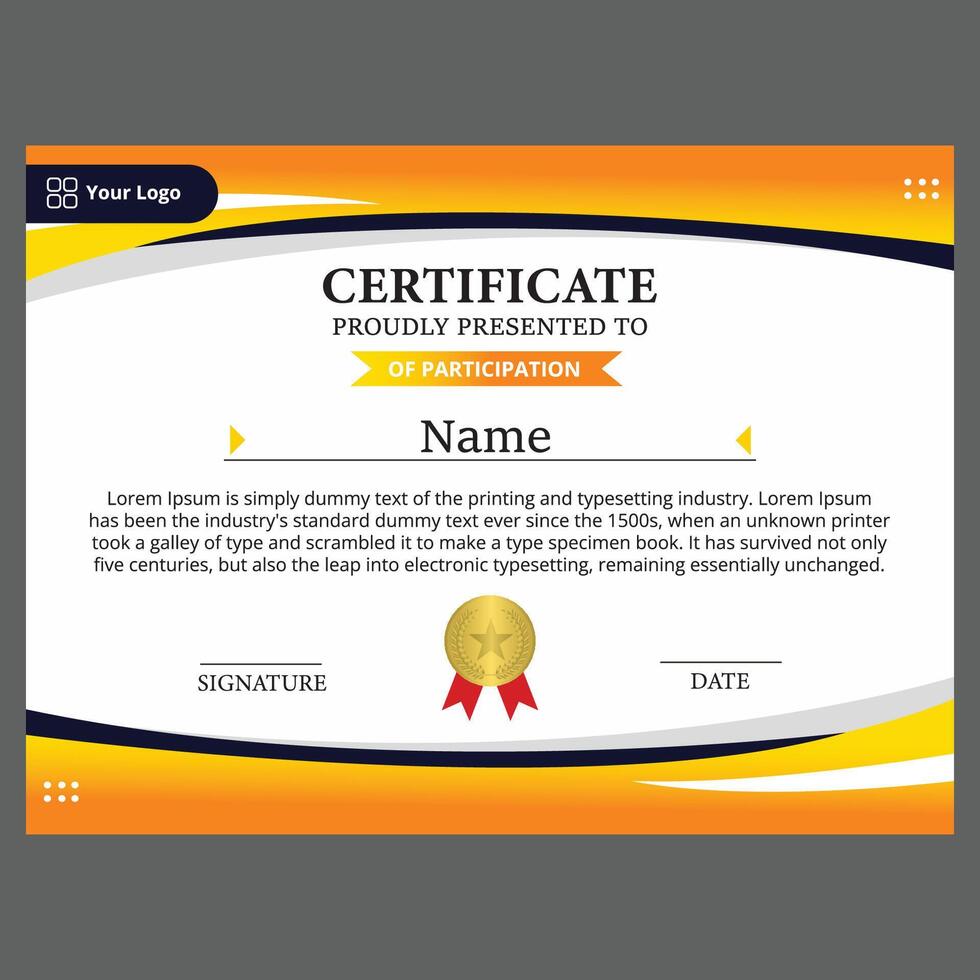 modern certificate template with gradient colors for participation vector