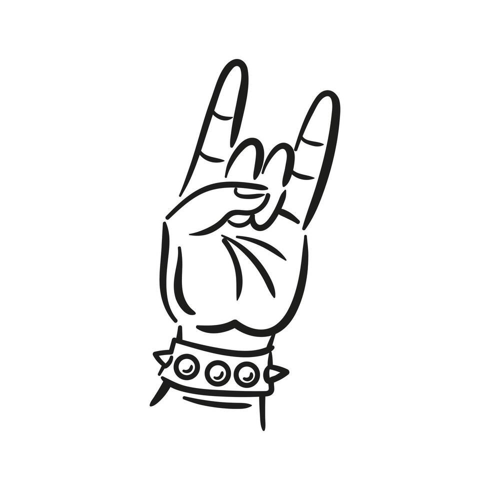 Horns sign, Cool hand gesture, goat. hard rock illustration. Informal subculture, freak. Grunge, sketch drawing. Heavy metal, Music. For for music festival, logo, posters, design vector
