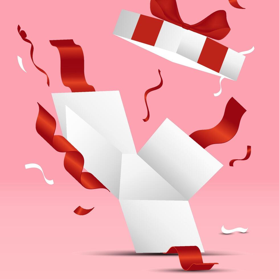 open white box floating with red ribbon vector