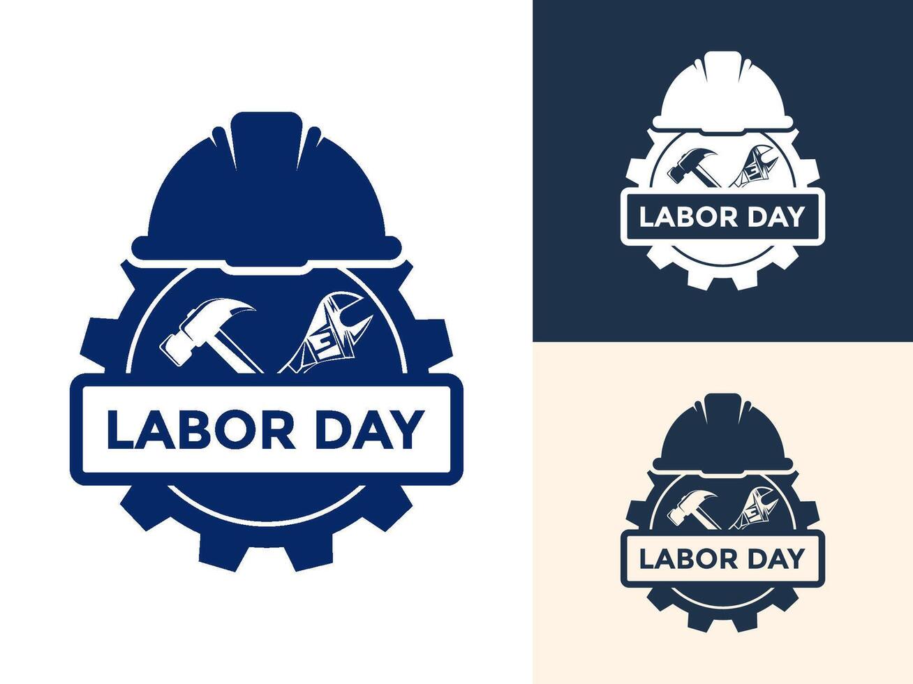 Labor Day with hammer, wrench, and safety helmet Logo , Construction, worker logo design template, illustration, poster, flyer, greeting card vector