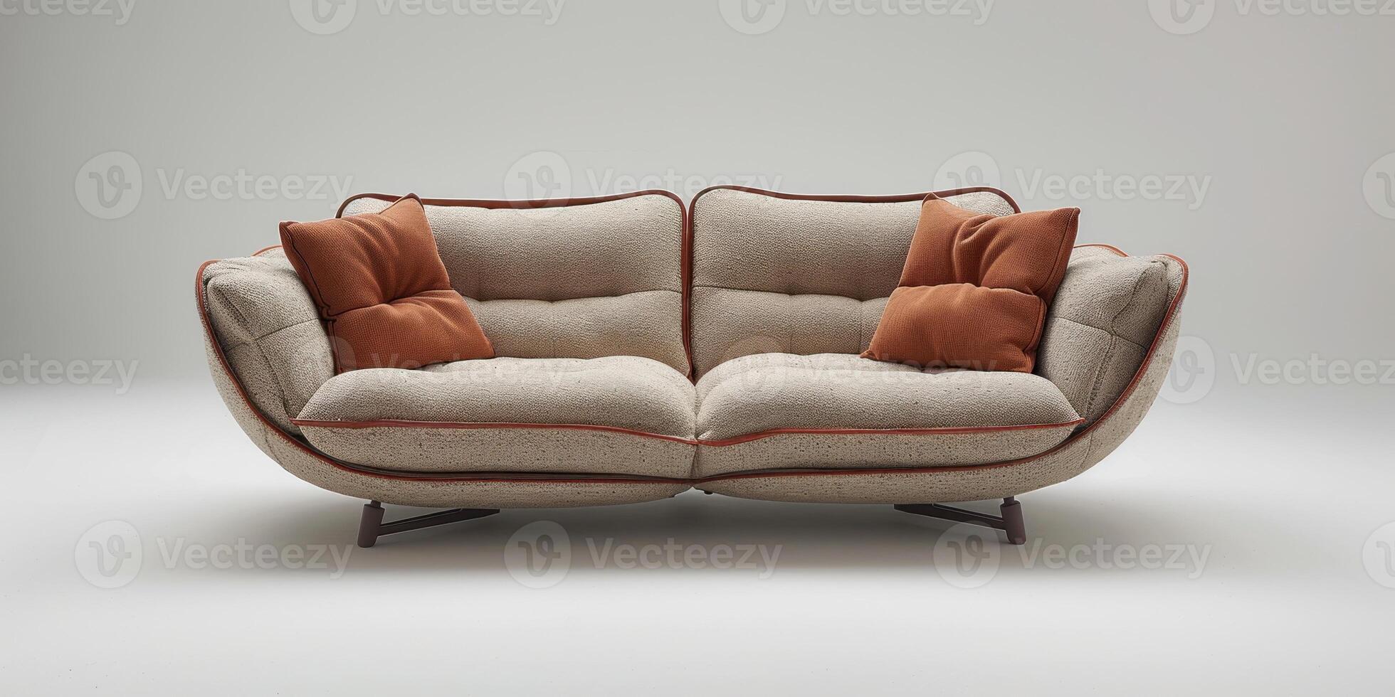 Stylish sofa featuring plush fabric and accent pillows in a bright studio setting photo