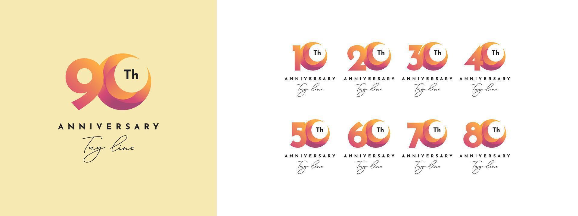 10 20 30 to 90 years anniversary template design vector