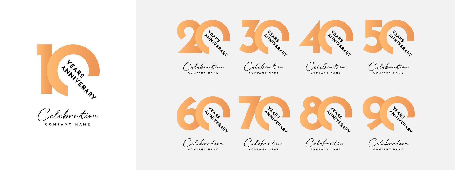 set 10 20 30 to 90 years anniversary illustration template design vector