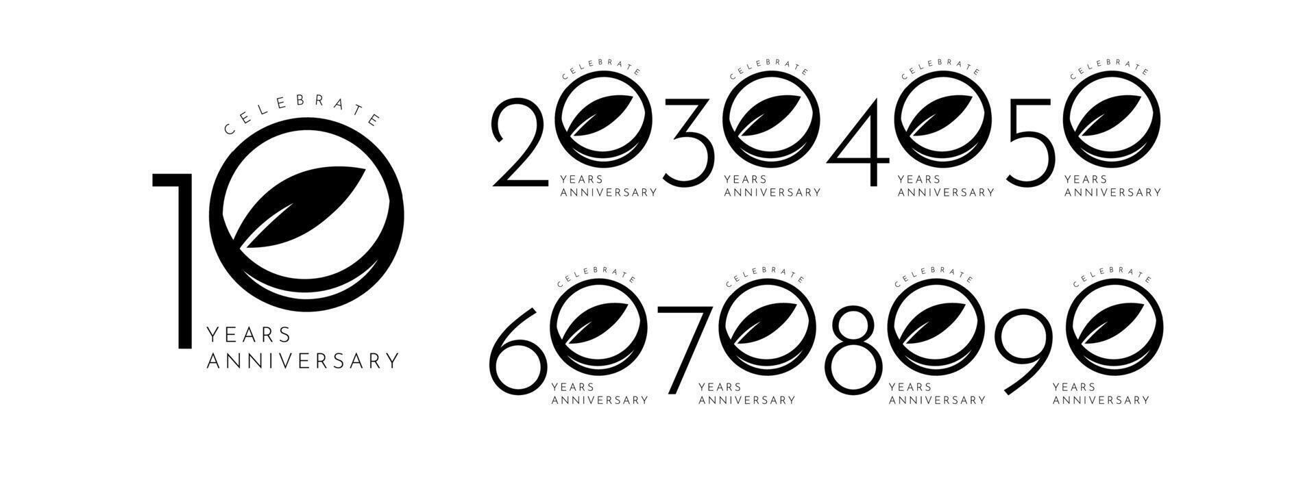 set 10 20 30 to 90 years anniversary illustration template design vector