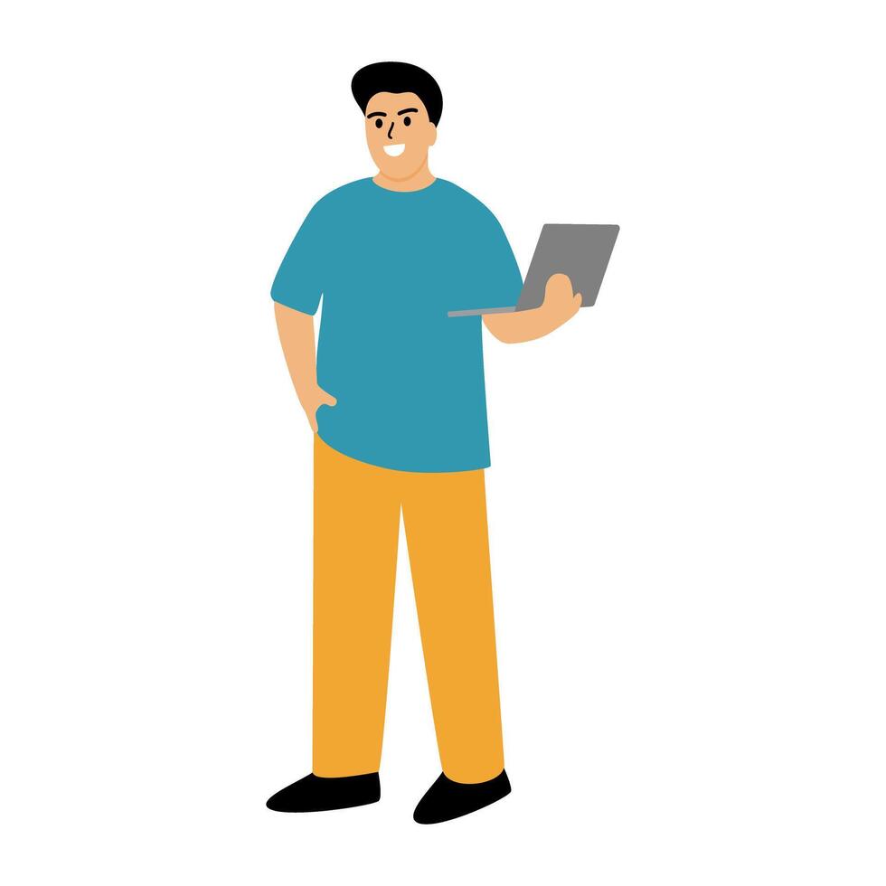 a man with a laptop on his arm vector