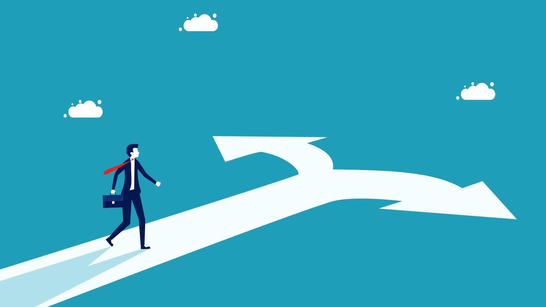 businessman walking on arrow pointing to different direction vector