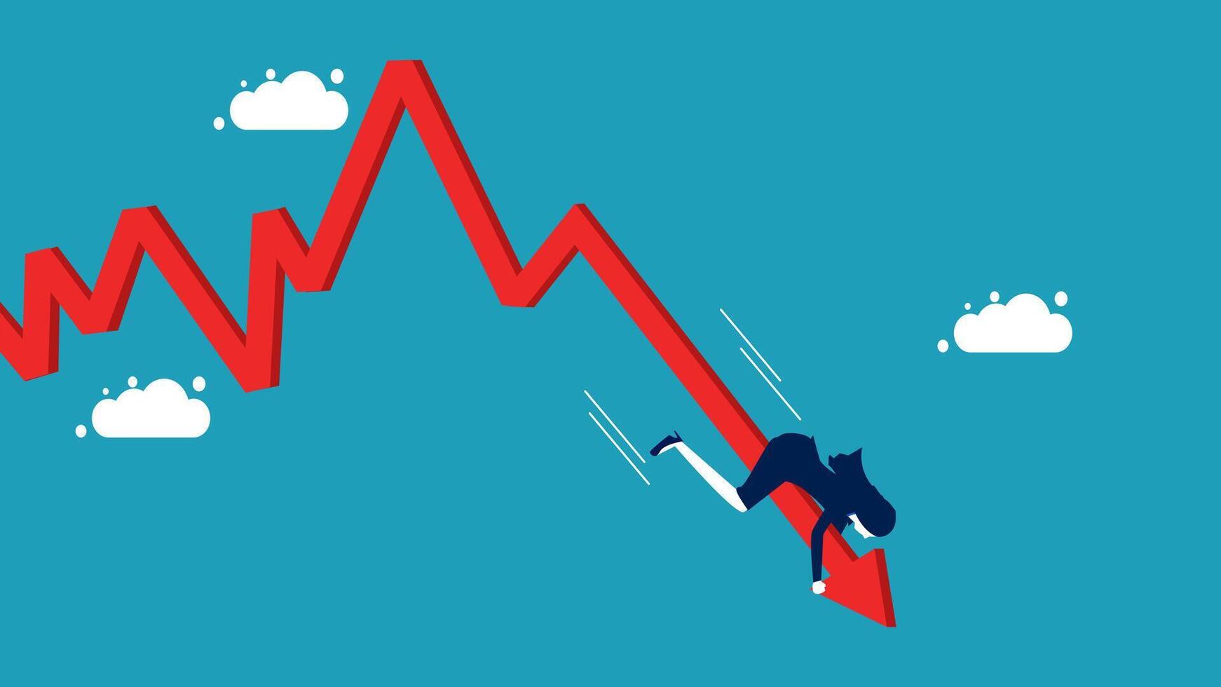 a man falling off an arrow with a downward trend line vector
