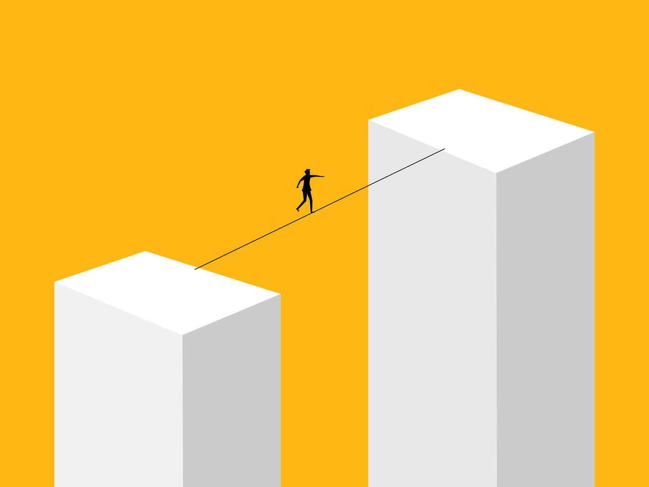 On the risky side. Businessman climbs a rope through a gap vector