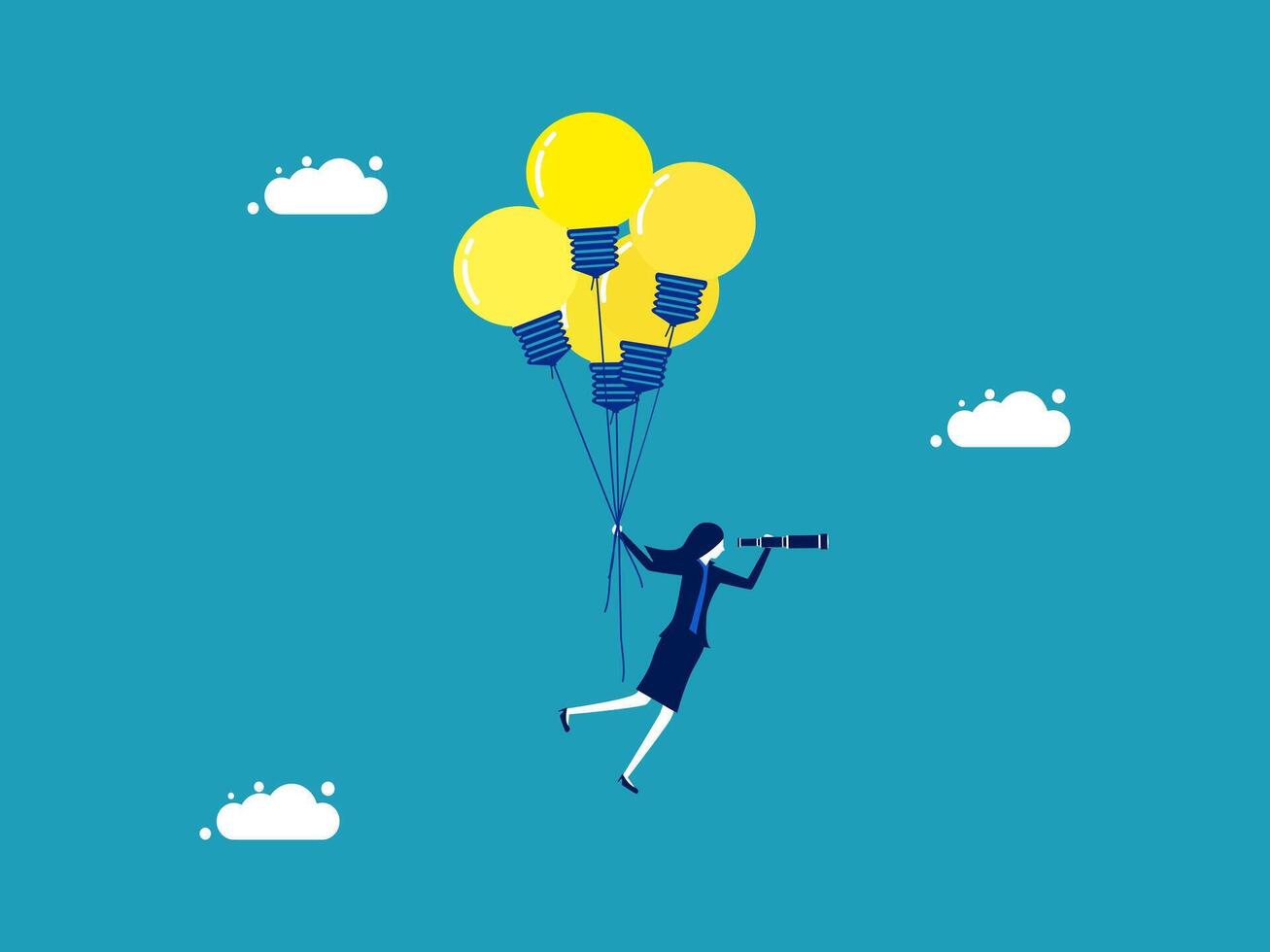 businesswoman flying with light bulb in her hand vector