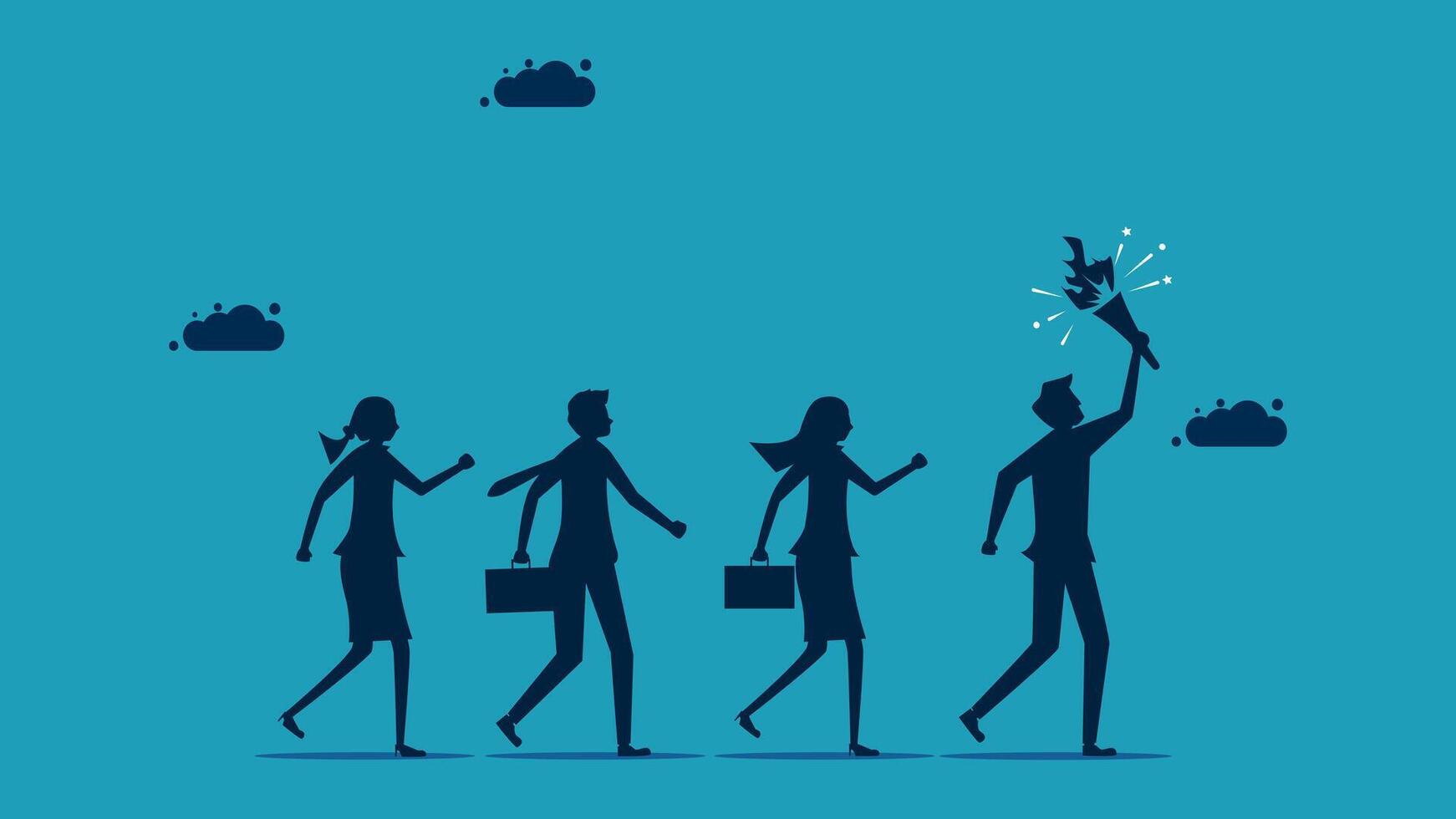 business people walking in a line with a sparkler vector