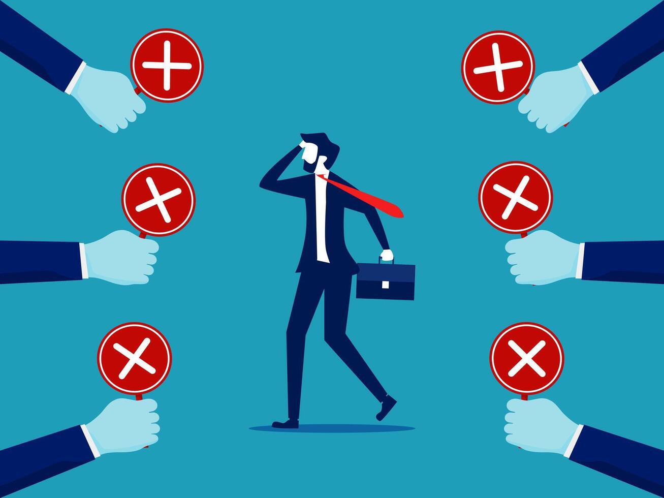 businessman with red and green signs in front of him vector