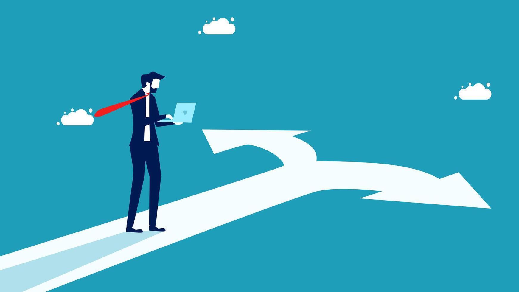 businessman standing on an arrow pointing to the future vector