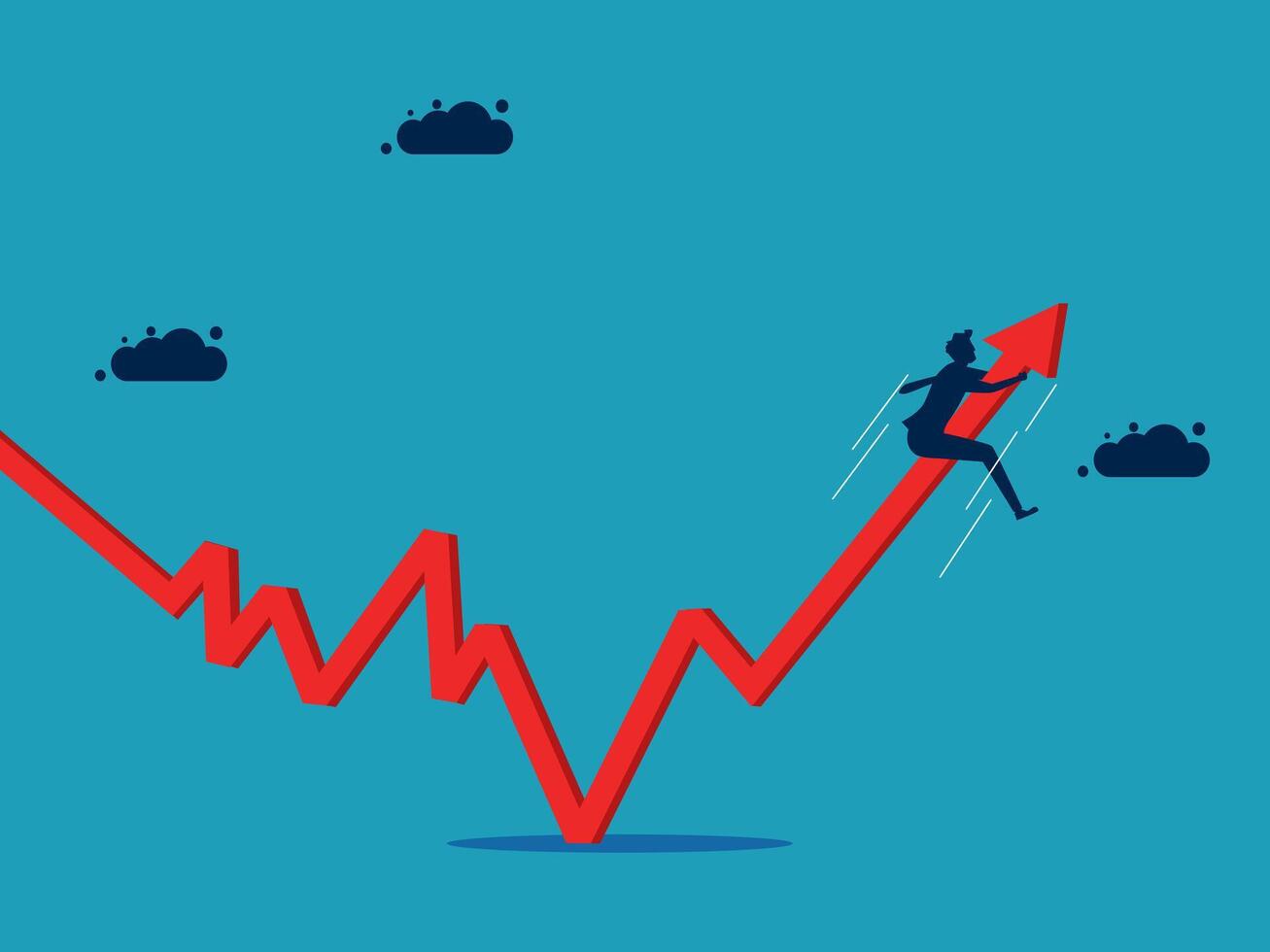 businessman climbing up an upward graph chart vector